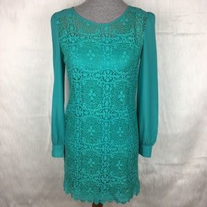 Flying Tomato Turquoise Lace Shift Dress